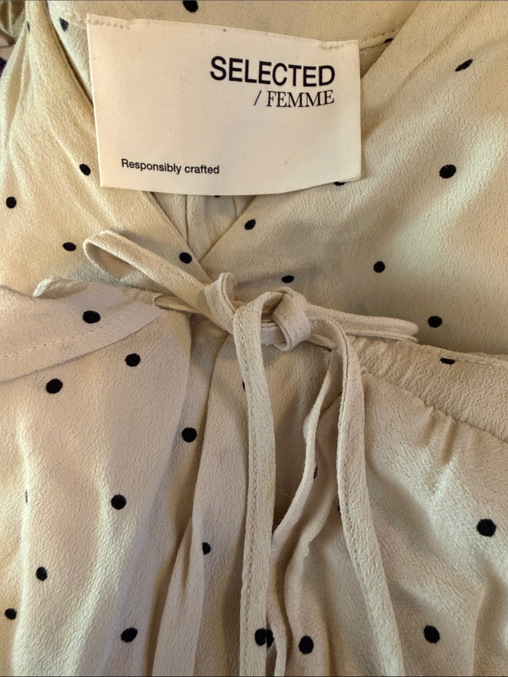 SELECTED Femme Cream Polka Dot Tie-Front Mini Dress